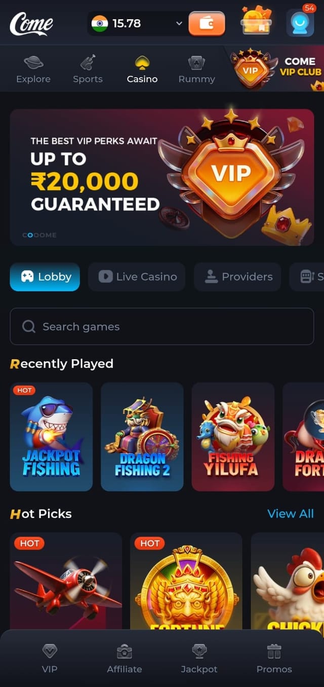 ComePlay APK app interface preview showing the gaming dashboard